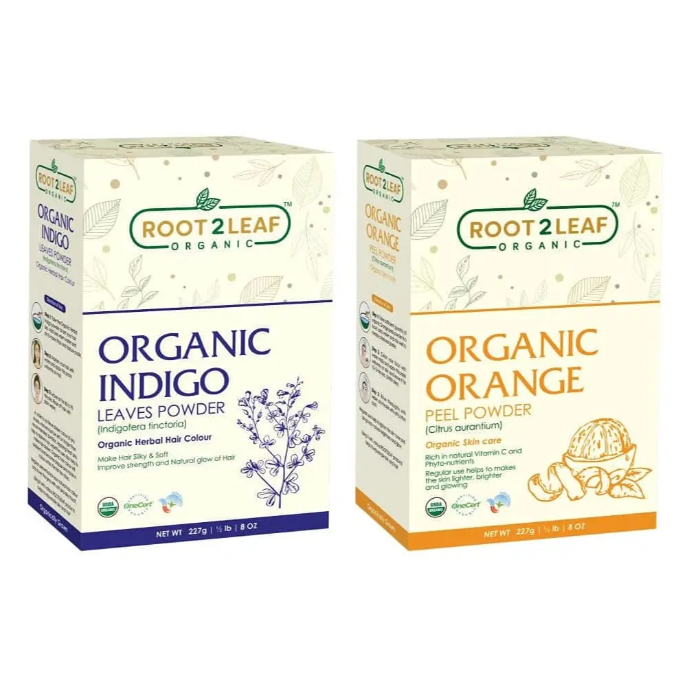 Root2Leaf Organic Pack of 2 Indigo Leaf & Orange Peel Powder 227g