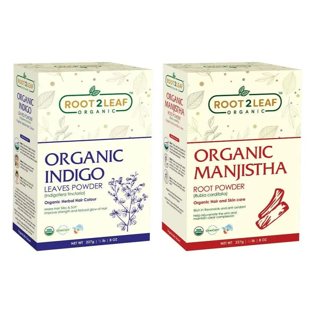 Root2Leaf Organic Pack of 2 Indigo Leaf & Manjistha Root Powder 227g
