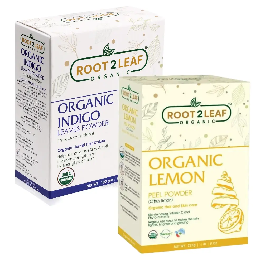 Root2Leaf Organic Pack of 2 Indigo Leaf & Lemon Peel Powder 227