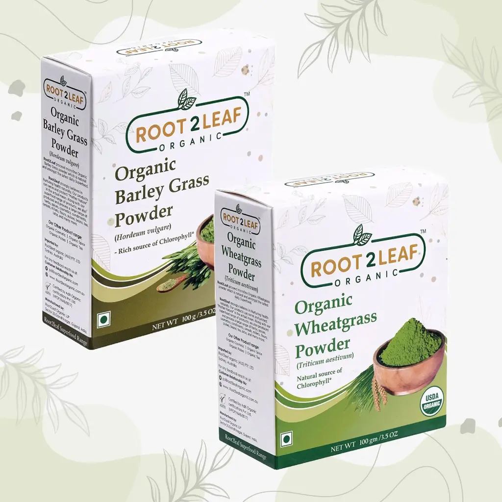 Root2Leaf Organic Pack of 2 Barley Grass & Wheat Grass Powder (100g)