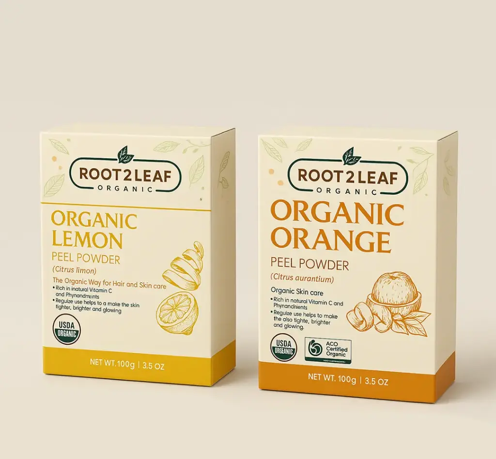 Root2Leaf Organic Pack of 2 Orange Peel Powder & Lemon Peel Powder (100g)