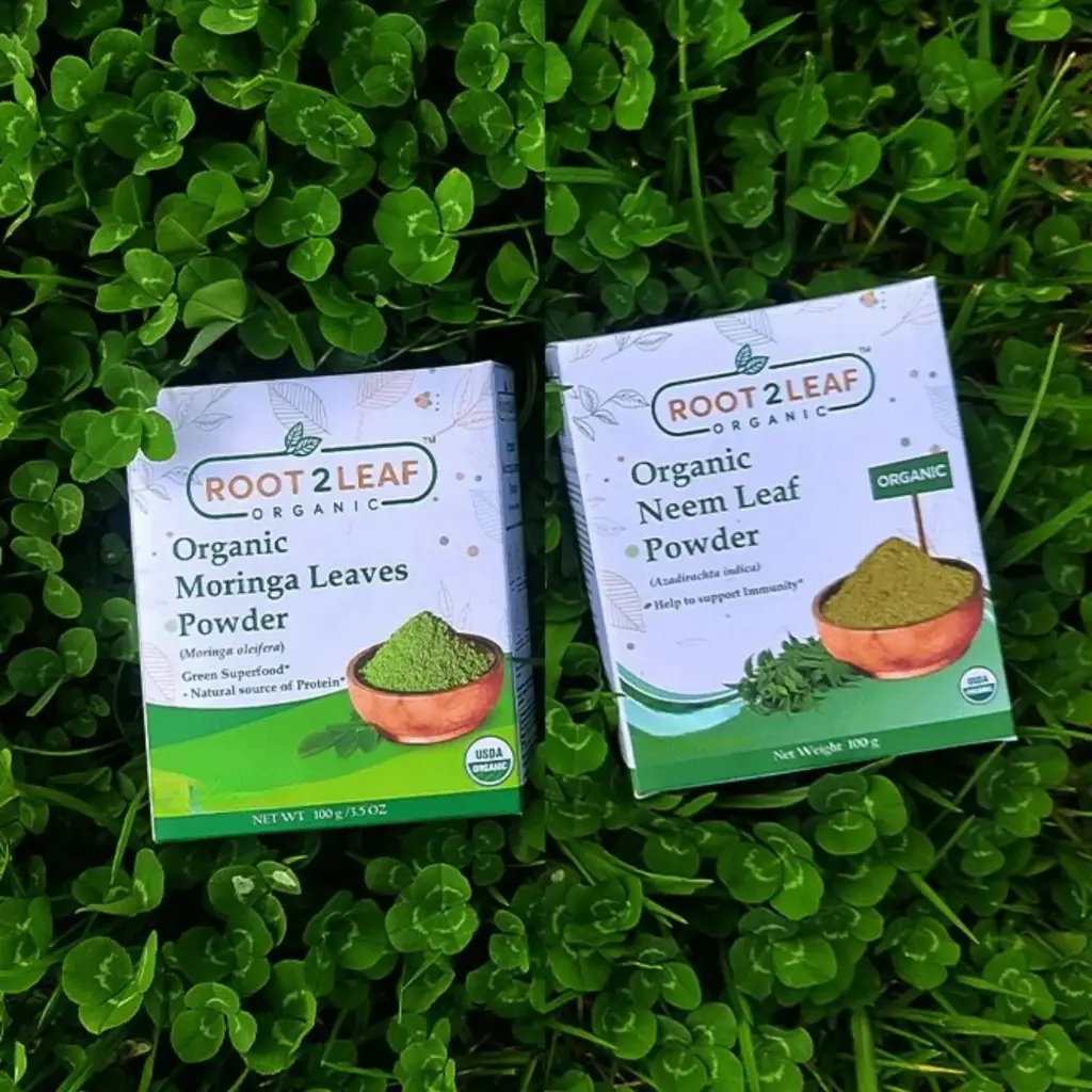 Root2Leaf Organic Pack of 2 Moringa & Neem Leaf  Powder (100g)