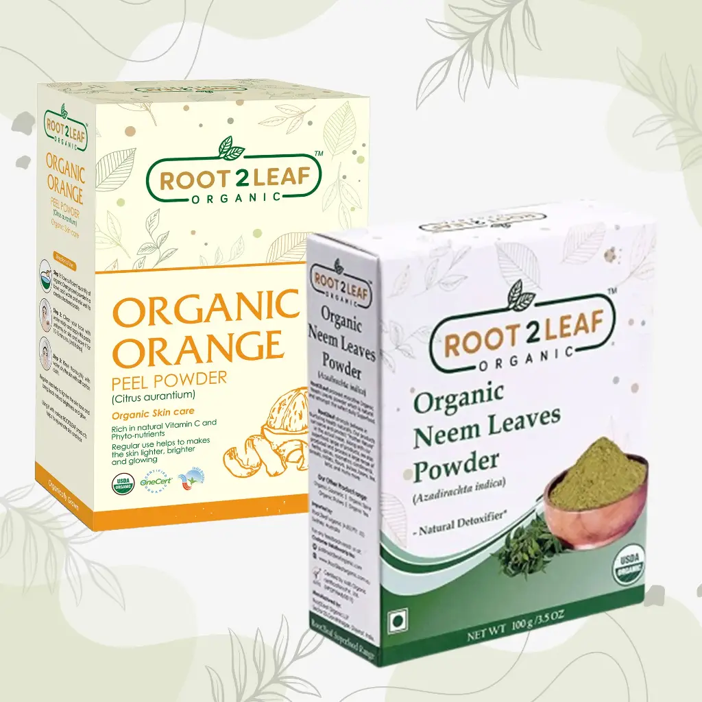 Root2Leaf Organic Pack of 2  Neem Leaf Powder & Orange Peal Powder  (100g)