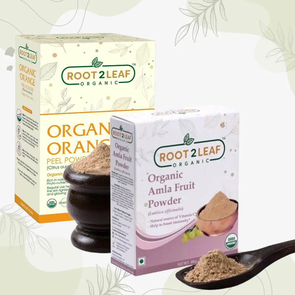 Root2Leaf Organic Pack of 2 Orange Peal Powder & Organic Amla Powder 100g