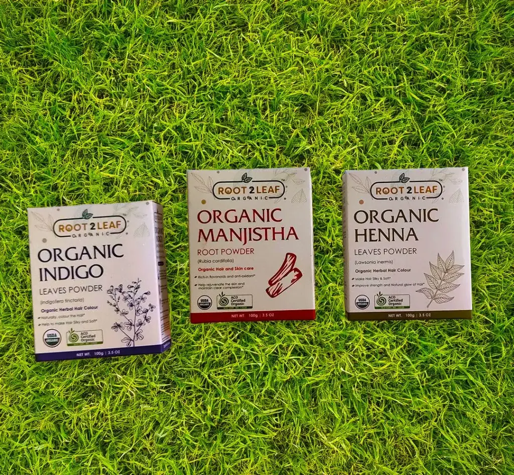 Root2Leaf Organic Pack of 3 Indigo Leaves Powder &  Henna Powder & Manjistha Root Powder  (100g)