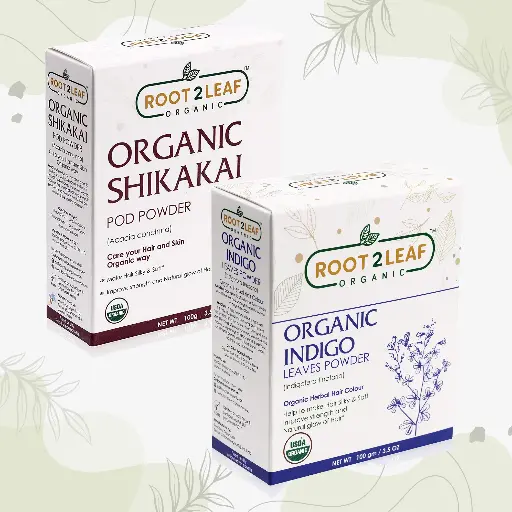 Root2Leaf Organic Pack of 2 Indigo Leaf & Shikakai Powder For Natural Hair 100g