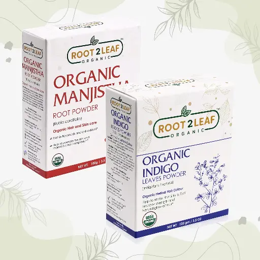 Root2Leaf Organic Pack of 2 Indigo Leaf & Manjista Powder  100g