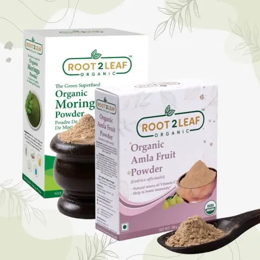 Root2Leaf Organic Pack of 2 Moringa & Neem Leaf  Powder (100g)