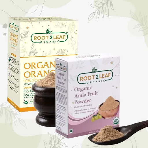 Root2Leaf Organic Pack of 2 Orange Peal Powder & Organic Amla Powder 100g