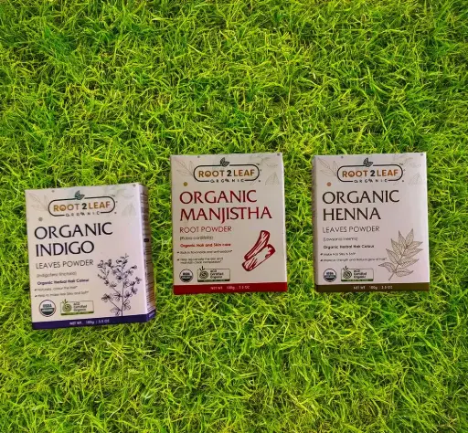 Root2Leaf Organic Pack of 3 Indigo Leaves Powder &  Henna Powder & Manjistha Root Powder  (100g)