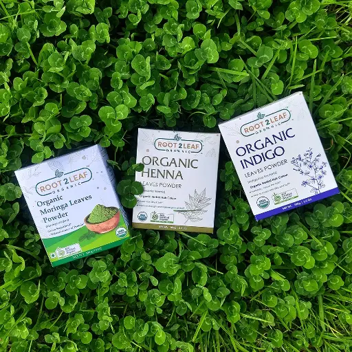 Root2Leaf Organic Pack of 3 Moringa Leaf Powder &  Henna Powder & Indigo Leaves Powder (100g)