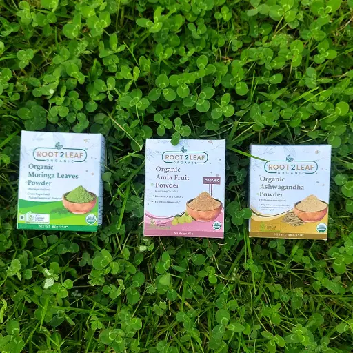 Root2Leaf Organic Pack of 3 Moringa Leaf Powder &  Amla Powder & Ashwagandha Root Powder(100g)