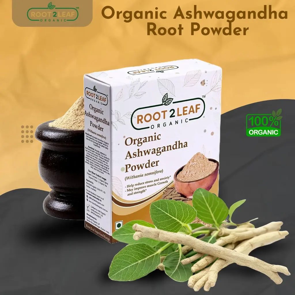 Organic Ashwagandha Root Powder 100g | root2leaf organic australia