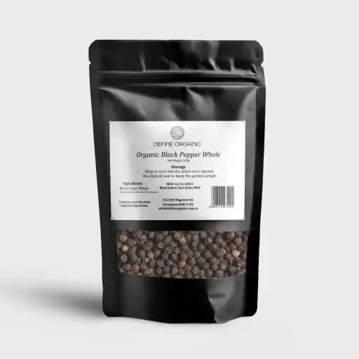 Organic Black Pepper Whole 250g