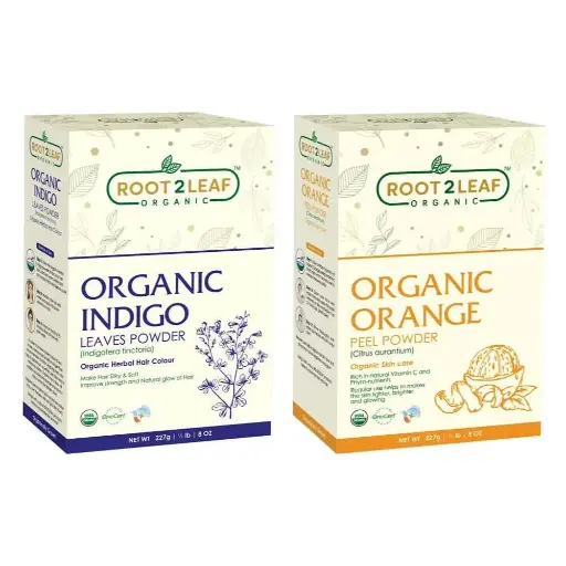 Root2Leaf Organic Pack of 2 Indigo Leaf & Orange Peel Powder 227g