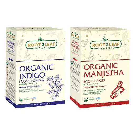 Root2Leaf Organic Pack of 2 Indigo Leaf & Manjistha Root Powder 227g