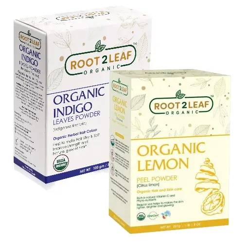 Root2Leaf Organic Pack of 2 Indigo Leaf & Lemon Peel Powder 227