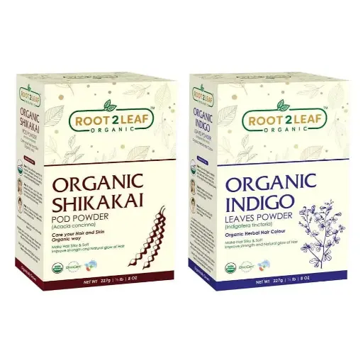 Root2Leaf Organic Pack of 2 Indigo Leaf & Shikakai Powder For Natural Hair 227g